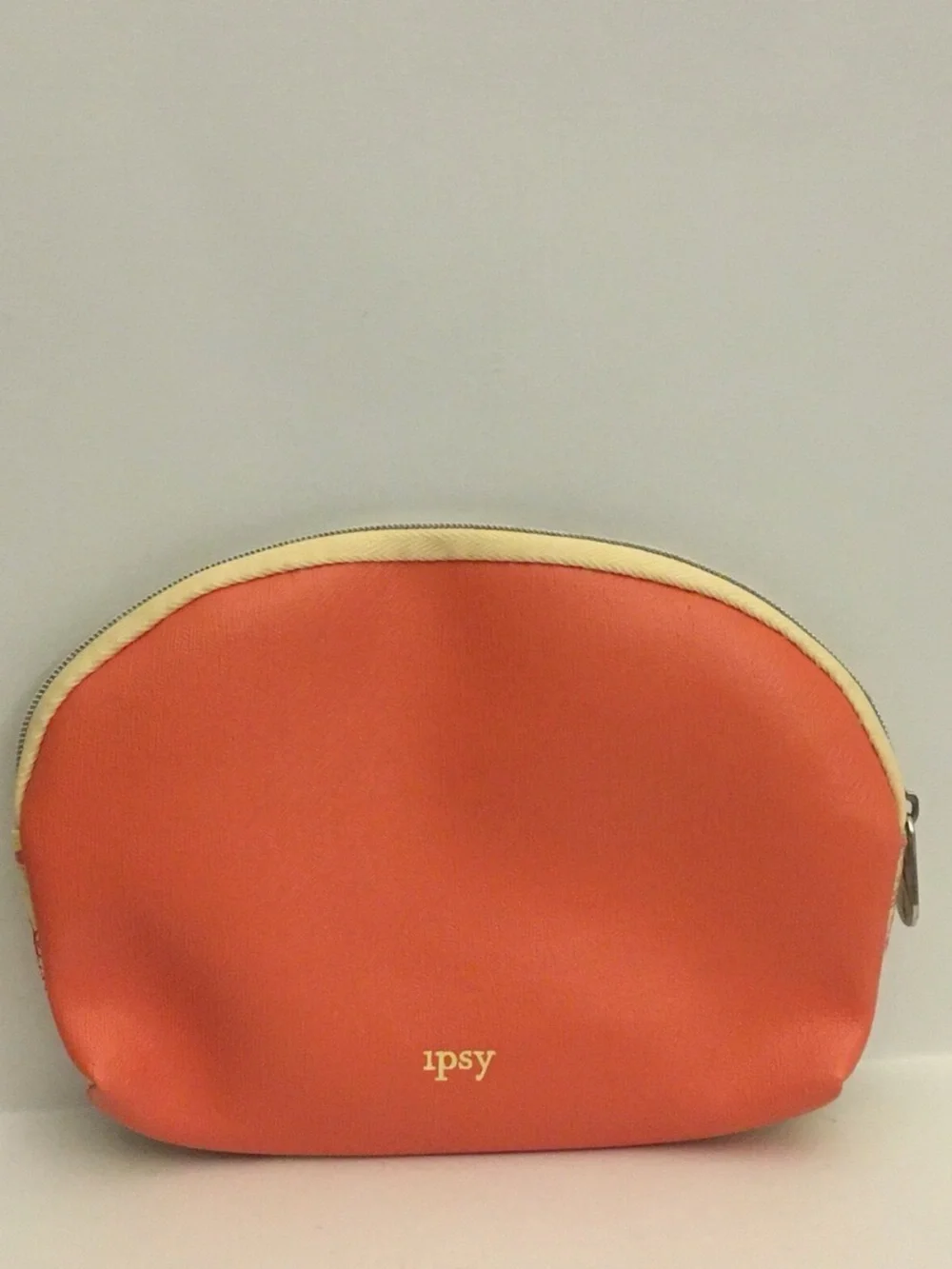 Ipsy Travel Stamp Print Makeup Bag Cosmetic Pouch Orange Zip Toiletry Case